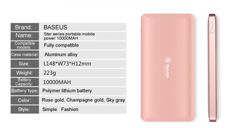 Baseus Power Bank Star Series Dual Output Charging 10000mAh